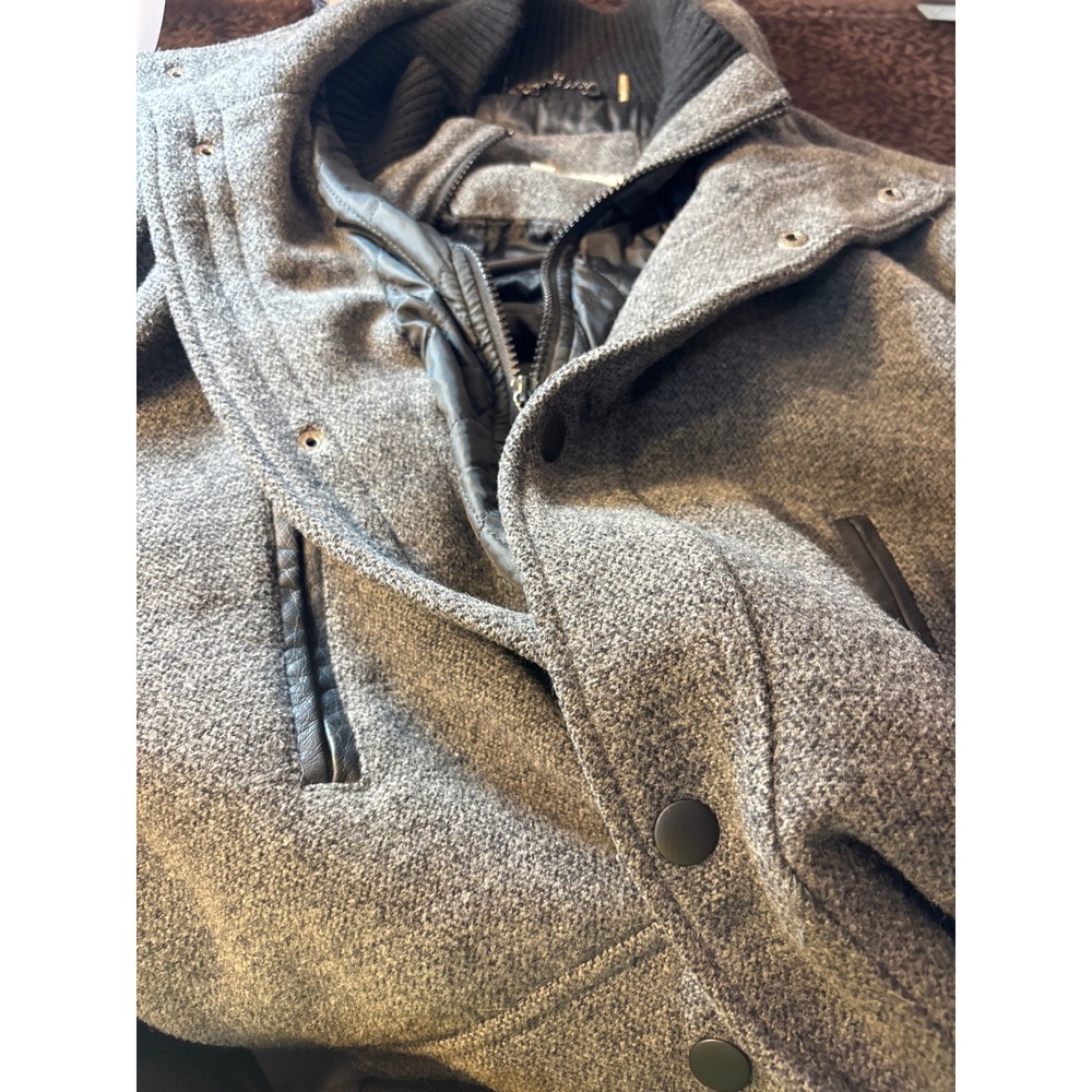 Kenneth Cole New York Mens Grey Wool Blend Car Coat Jacket with Quilted Bib L - Picture 7 of 9